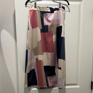 Ann Taylor Factory Abstract Midi Skirt - Cream, Pink, Navy